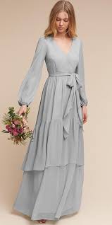 83 99 Exquisit Chiffon V Neck Long Sleeves A Line Bridesmaid Dresses With Belt Model Pakaian Pakaian Wanita Model Pakaian Hijab