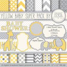 Gray Yellow Digital Paper Background Textures Patterns Giraffe Elephant Chevron Polka Dots Frames Grey Invitations Baby Shower Printables Baby Shower Giraffe Elephant Baby Showers Elephant Baby Shower Invitations