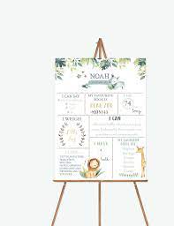 Safari Jungle Animals First Birthday Time Capsule Cards Baby Etsy In 2021 First Birthday Sign Birthday Milestone Sign First Birthday Posters