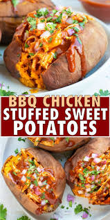 Bbq Chicken Stuffed Sweet Potatoes Whole30 Paleo Recipe In 2020 Sweet Potato Bbq Recipes Health Dinner Recipes
