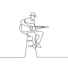 Guitar Player One Line Drawing Of Person Playing Classical Sit On The Chair Vector And Png Line Drawing Line Art Drawings Drawings
