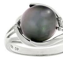 Cultured Tahitian Pearl With White Topaz Rhodium Over Sterling Silver Ring