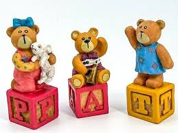 Vtg Teddy Bear Alphabet (3) Block Letters Figurine Set PAT Patrick Patricia  GIFT