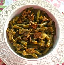 Country Style Green Beans With Bacon Brown Sugar Caramelized Onions Sweet Balsamic Vinegar Wildflour S Cottage Kitchen Recipe Green Beans With Bacon Green Beans Caramelized Onions