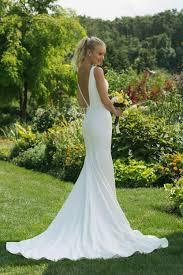 Sweetheart Gowns 11018 Fitted Crepe Wedding Dress V Neckline With A Low Back And Delicate Train Wedding Dresses Crepe Wedding Dress Wedding Dresses Satin
