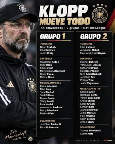 🚨🇩🇪 ¡KLOPP LLEGÓ ROMPIENDO TODO EN ALEMANIA! La primera convocatoria de  Jürgen Klopp con la selección alemana no pasó desapercibida… y es imposible  que no genere debate. 😳 44 jugadores convocados. Sí,