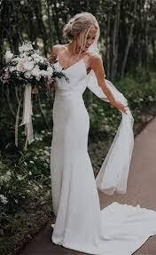 Simple Wedding Dresses Sheath Spaghetti Straps Long Satin Bridal Gowns Wd223 Long Wedding Dresses Beach Wedding Gown Minimalist Wedding Dresses