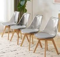 Amazon.com - LOVSPATIO Clear Dining Chairs Set of 4, Modern Acrylic Chair  Transparent Accent Kitchen Chairs with PU Leather Cushions Seat and Wood ...