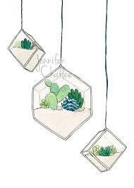 Botanical Succulent Terrarium Art Print By Fairytalefoxdesigns Hanging Succulents Succulents Drawing Plant Doodle