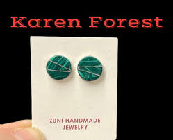 Forest Marble Inlay Zuni Stud Earrings Karen