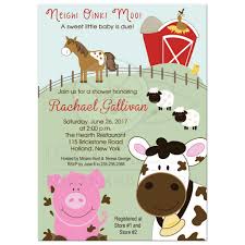 A7 Farm Animals Cow Horse Sheep Pig Baby Shower Invitation