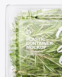 Set transparent empty plastic packaging vector. Transparent Plastic Container With Green Rosemary Leaves Mockup Top View In Tray Platter Mockups On Yellow Images Object Mockups In 2021 Salad Box Packaging Mockup Food Containers