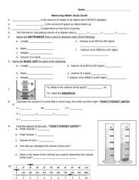 Measuring Matter Study Guide Study Guide Measurement Review Volume Worksheets