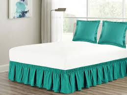 3 Piece Matching Ruffled Bed Skirt Euro Pillow Sham Pair Set Queen Elastic Wraparound Teal Blue Green Turquoise Walmart Com Walmart Com