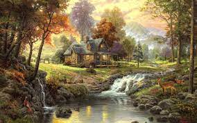 Maybe you would like to learn more about one of these? Wallpaper Landscape Thomas Kinkade Autumn Cottage In The Woods Thomas Kinkade Art Thomas Kinkade Paintings Kinkade Paintings