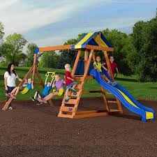 Kids outdoor play outdoor play areas kids play area backyard for kids outdoor toys kids fun big kids natural outdoor. Backyard Discovery Dayton Cedar Wooden Swing Set Walmart Com Wooden Swing Set Swing Set Backyard Swing Sets