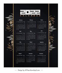 2022 Calendar Template Dark Classic Design Leaves Decor Free Vector In Adobe Illustrator Ai Ai Format Encapsulated Postscript Eps Eps Format Format For Free Download 5 17mb