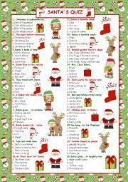 5) what is not sung or recited during sunday mass in advent? English Exercises Santa Quiz