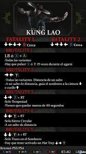 You must discover the remaining fatalities and brutalities by performing them at the end of a match or unlocking them in the krypt. Kung Lao Mortal Kombat X Guia