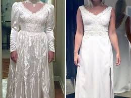 A Bride Updated Her Mom S Wedding Dress From The 80s To Surprise Her See Pics Upcycled Wedding Dress Dress Makeover Mom Wedding Dress