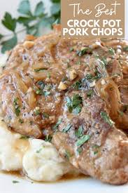Added a nice brown in a pan before loading them into a crock pot with onion, green pepper, and garlic. The Best Crock Pot Pork Chops Crockpot Pork Crockpot Recipes Slow Cooker Crockpot Pork Chops