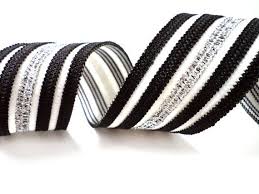Black And White Striped Ribbon Bulk 3 Yards Black White Lurex Silver Rubber Stretch By Staribbon 5 00 Black Silver Black And White