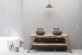 double sink on a wooden table standing
