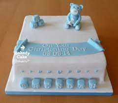 10 Square Boys Christening Cake Blue Bear And Baby Blocks Made By Bakedy Cake Christening Cake Boy Baby Boy Christening Cake Christening Cake
