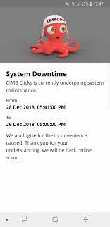 Daily (11:58pm) next day (12:02am) daily general maintenance: Cimb Clicks Down