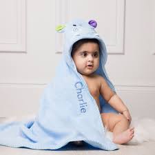 Bath time is already fun, now the end of the bath will be just as fun. Love Unique Personal Personalised Zoocchini Blue Henry The Hippo Hooded Baby Towel
