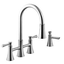 It also comes with a high arc spout for additional space and reaches. Schon 925 Series 2 Handle Pull Down Sprayer Bridge Kitchen Faucet With Soap Dispenser In Stainless Steel 67065 0108d2 The Home Depot Bridge Kitchen Faucet Kitchen Faucets Pull Down Kitchen Faucet