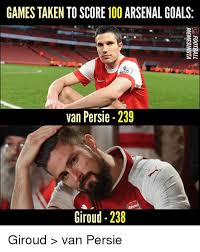 Find the newest giroud meme. Games Taken To Score 100 Arsenal Goals Van Persie 239 Giroud 238 Giroud Van Persie Anaconda Meme On Me Me