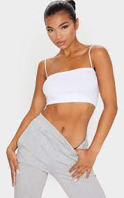 3 pieces spaghetti strap tank camisole top crop tank top for sports yoga sleeping. White Rib Spaghetti Strap Crop Top Tops Prettylittlething Il