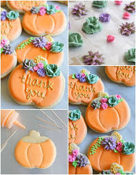 Pumpkin Cookies With Succulents And Roses Thanksgiving Cookies Decorated Pumpkin Cookies Decorated Fall Cookies