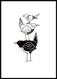 Bird Drawing For Kids Black And White Poster With Three Graphical Birds In Black And White This Poster Goes Well With Many Of Our Children S Posters Or Desi Art Black And White Birds Poster Prints