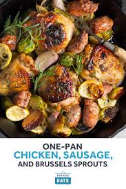 One Pan Chicken Sausage And Brussels Sprouts Recipe Recipe Sprout Recipes Serious Eats Brussel Sprouts