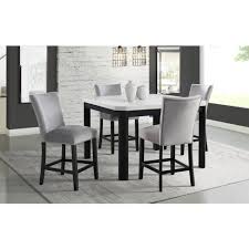Material birch veneers, marble, marble veneers, mdf, poplar solids. 5pc Celine Marble Counter Height Dining Set White Gray Picket House Furnishings Target