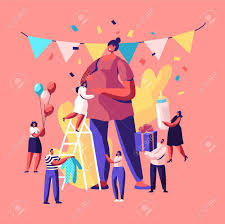 Birthday Gift For Pregnant Wife India Baby Shower Event Tiny Characters Stand On Ladders Around Huge Pregnant Woman In Decorated Festive Room Giving Pr Baby Shower Event Baby Birthday Happy People
