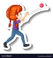 A girl throwing ball cartoon character sticker Vector Image