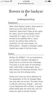Flowers and more by dean. Mar Semi Ia On Twitter Flowers In The Backyard Dean Surprised To See Cas Smut And Fluff Angst With Happy Ending I Haven T Read This In A While Bottom Dean Https T Co Skvnrqmrbd Https T Co Jb4uxbxsbt