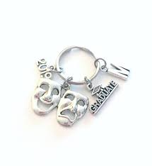 Graduation Gift For Drama Student 2019 Musical Theater Keychain Mask Key Chain Actress Keyring Actor Grad Initial M Planner Charms Graduation Gifts Keychain
