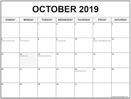 Collection Of October 2019 Calendars With Holidays Holiday Calendar Calendar Printables Us Holiday Calendar