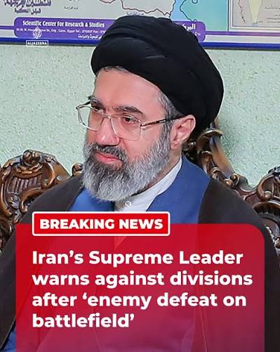 Iran's Supreme Leader Mojtaba Khamenei has called for national unity, saying that defeated 'enemies' are now trying to undermine public resilience and sow internal divisions.