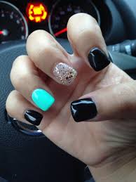 Acrylic Black And Teal Nails Black Teal And Gold Nails Gold Nails Black Nails With Glitter Teal Nails
