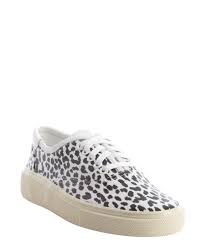 Black And White Leopard Print Shoes Saint Laurent Black And White Leopard Print Leather Lace Up Sneakers Bluefly Up To 70 Off Designer Brands Leather And Lace Saint Laurent Sneakers