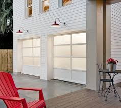 The architectural style of your home is important to you, and if you have chosen a modern or contemporary style for it, your garage door, often representing nearly 40 color: Just Right In White Modern Glass Garage Doors Look Right At Home On This Contemporary Farmhouse In Fl The Red Gooseneck Lamps Add Fun C Le Chateau Conte