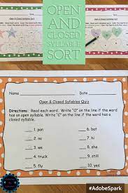 Have Your Students Practice Identifying Open And Closed Syllables Through These Worksheets Two Worksheets Have Syllable Worksheet Nonsense Words Syllable Sort