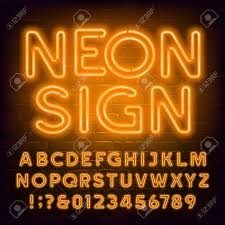 Perfect for coloring and learning letter and number recognition! Orange Neon Alphabet Font Retro Light Bubble Letters And Numbers On Brick Wall Background Stock Vector Typescript For Your Typography Design Royalty Free Cliparts Vectors And Stock Illustration Image 130211901