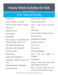 50 heavy work activities for kids free printable and