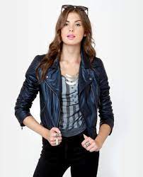 Motel Courtney Navy Blue Vegan Leather Moto Jacket Vegan Leather Moto Jacket Blue Leather Jacket Fashion
